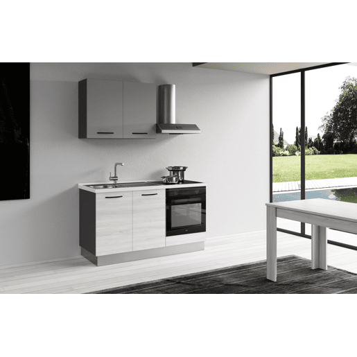 Cozinha com eletrodomésticos GILDA 2.0 150cm esquerda cinza claro e madeira cinza