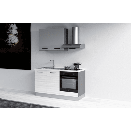 Cozinha com eletrodomésticos GILDA 2.0 150cm esquerda cinza claro e madeira cinza