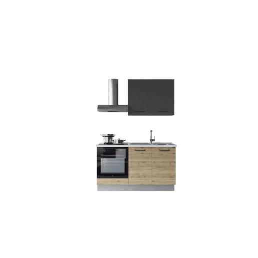 Cozinha com eletrodomésticos GILDA 2.0 150cm direita cinza escuro e madeira
