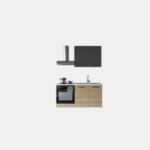 Cozinha com eletrodomésticos GILDA 2.0 150cm direita cinza escuro e madeira