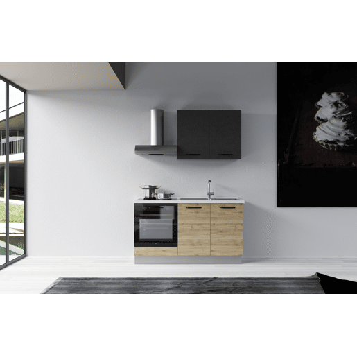 Cozinha com eletrodomésticos GILDA 2.0 150cm direita cinza escuro e madeira