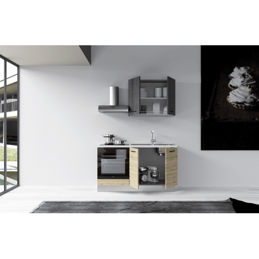 Cozinha com eletrodomésticos GILDA 2.0 150cm direita cinza escuro e madeira