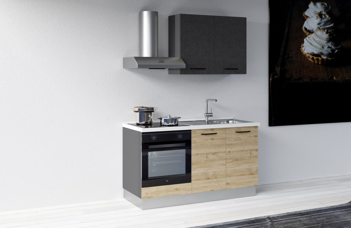 Cocina con electrodomésticos GILDA 2.0 150cm derecha gris oscuro y ...