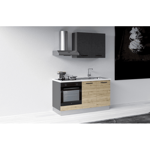Cozinha com eletrodomésticos GILDA 2.0 150cm direita cinza escuro e madeira