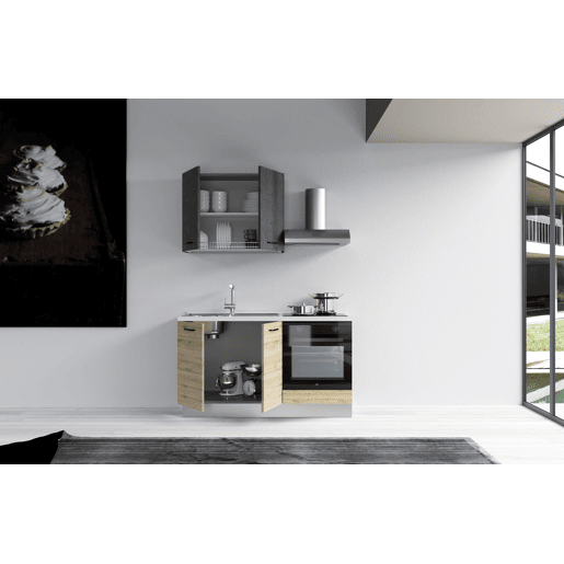 Cozinha com eletrodomésticos GILDA 2.0 150cm esquerda cinza escuro e madeira Cozinha com eletrodomésticos GILDA 2.0 150cm esquerda cinza escuro e madeira