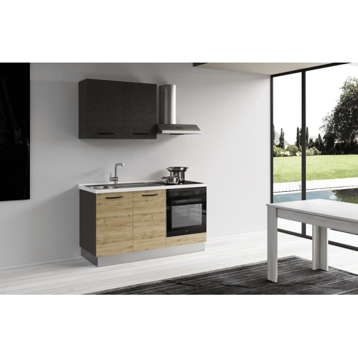 Cozinha com eletrodomésticos GILDA 2.0 150cm esquerda cinza escuro e madeira Cozinha com eletrodomésticos GILDA 2.0 150cm esquerda cinza escuro e madeira