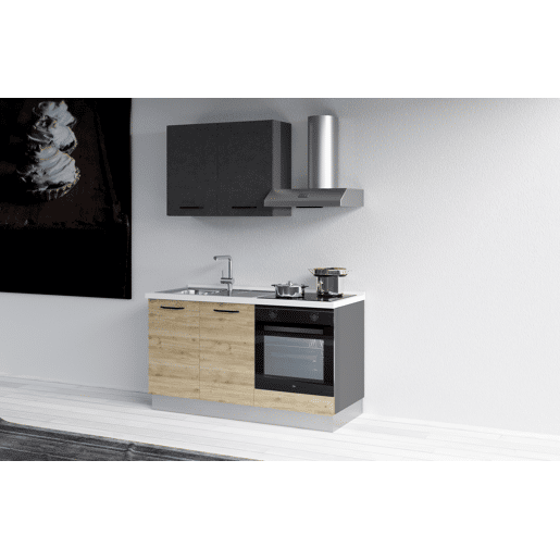Cozinha com eletrodomésticos GILDA 2.0 150cm esquerda cinza escuro e madeira Cozinha com eletrodomésticos GILDA 2.0 150cm esquerda cinza escuro e madeira