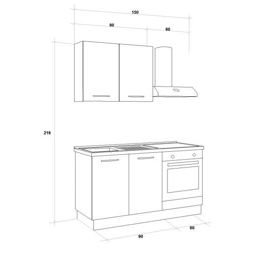Cozinha com eletrodomésticos GILDA 2.0 150cm esquerda cinza escuro e madeira