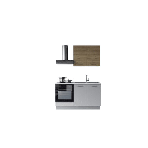 Cozinha com eletrodomésticos GILDA 2.0 150cm direita madeira e cinza claro