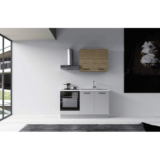 Cozinha com eletrodomésticos GILDA 2.0 150cm direita madeira e cinza claro