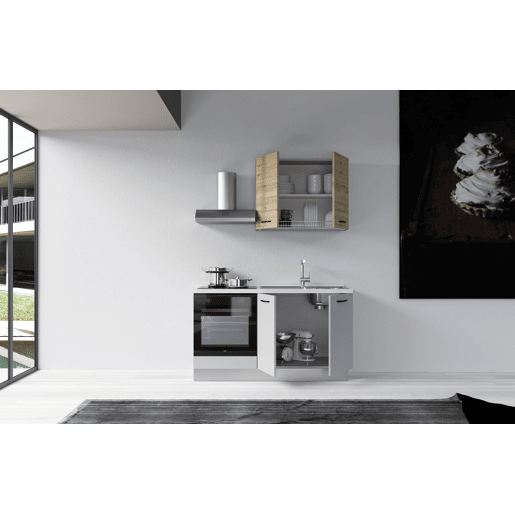 Cozinha com eletrodomésticos GILDA 2.0 150cm direita madeira e cinza claro