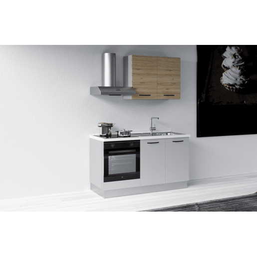 Cozinha com eletrodomésticos GILDA 2.0 150cm direita madeira e cinza claro