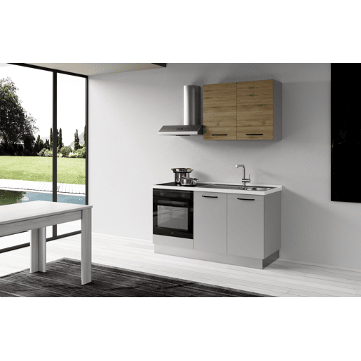 Cozinha com eletrodomésticos GILDA 2.0 150cm direita madeira e cinza claro