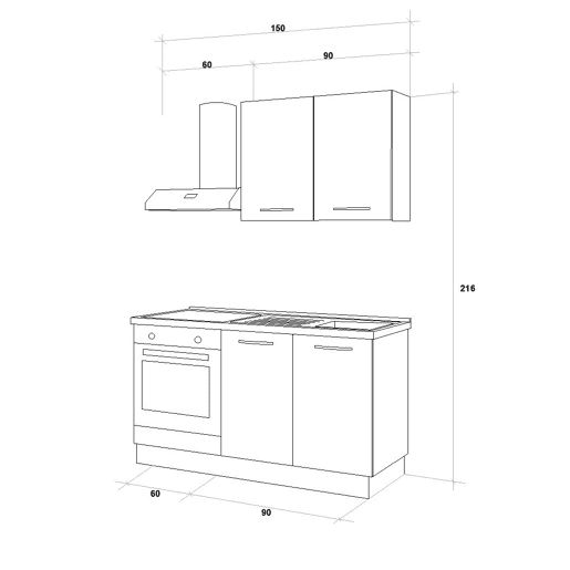 Cozinha com eletrodomésticos GILDA 2.0 150cm direita madeira e cinza claro