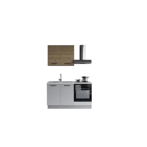 Cozinha com eletrodomésticos GILDA 2.0 150cm esquerda madeira e cinza claro Cozinha com eletrodomésticos GILDA 2.0 150cm esquerda madeira e cinza claro