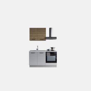 Cozinha com eletrodomésticos GILDA 2.0 150cm esquerda madeira e cinza claro