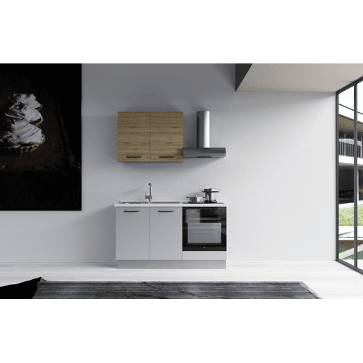 Cozinha com eletrodomésticos GILDA 2.0 150cm esquerda madeira e cinza claro Cozinha com eletrodomésticos GILDA 2.0 150cm esquerda madeira e cinza claro