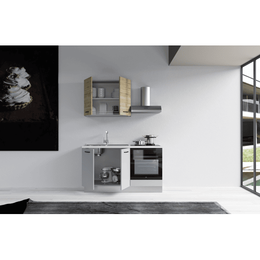 Cozinha com eletrodomésticos GILDA 2.0 150cm esquerda madeira e cinza claro Cozinha com eletrodomésticos GILDA 2.0 150cm esquerda madeira e cinza claro