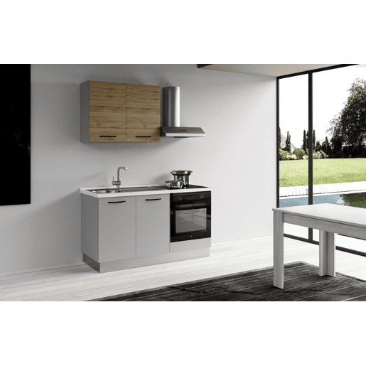 Cozinha com eletrodomésticos GILDA 2.0 150cm esquerda madeira e cinza claro Cozinha com eletrodomésticos GILDA 2.0 150cm esquerda madeira e cinza claro