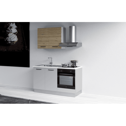 Cozinha com eletrodomésticos GILDA 2.0 150cm esquerda madeira e cinza claro Cozinha com eletrodomésticos GILDA 2.0 150cm esquerda madeira e cinza claro