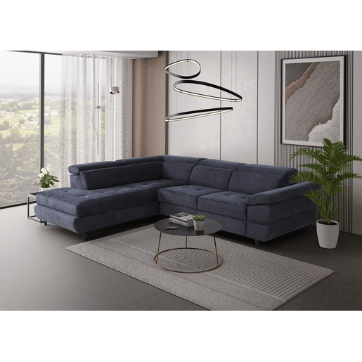 Sofá de canto OMEGA com cama antracite esquerda 4 lugares
