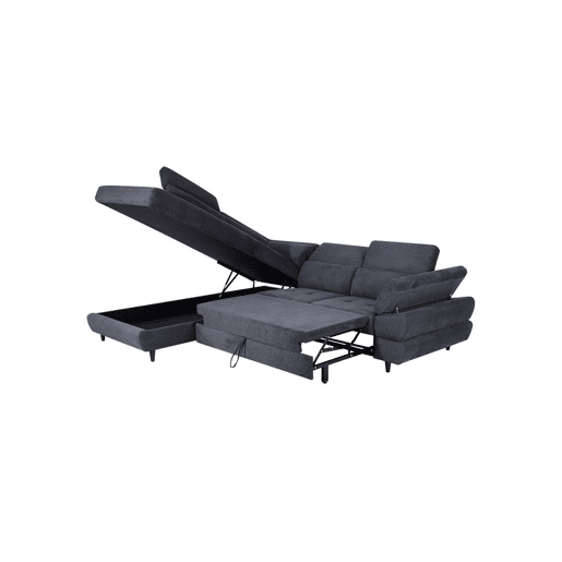Sofá de canto OMEGA com cama antracite esquerda 4 lugares