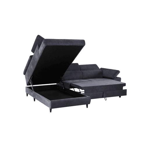 Sofá de canto OMEGA com cama antracite esquerda 4 lugares