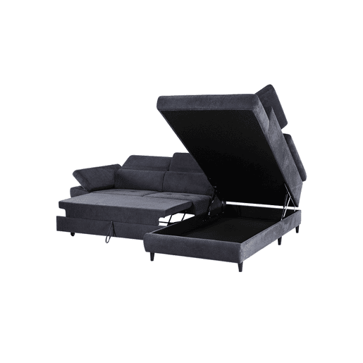 Sofá de canto OMEGA com cama antracite dereita 4 lugares antracite
