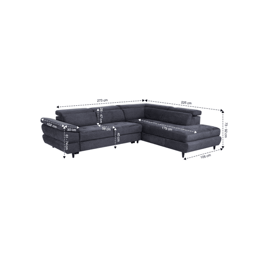 Sofá de canto OMEGA com cama antracite dereita 4 lugares antracite