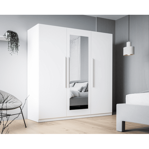 Roupeiro HELEN portas batentes com espelho 180x212cm branco