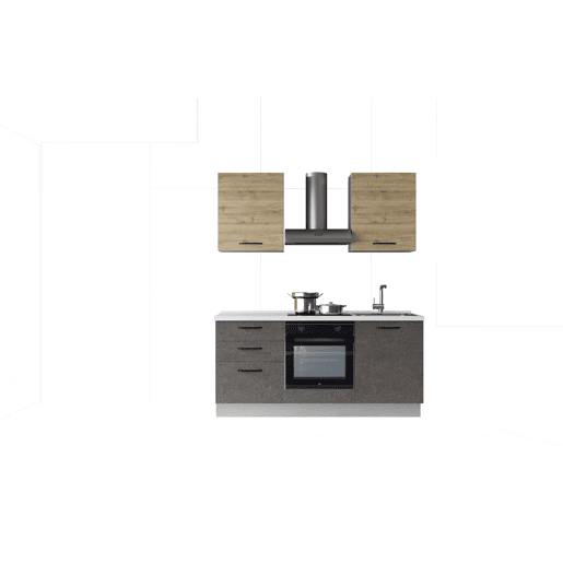 Cozinha com eletrodomésticos GILDA 2.0 180cm direita madeira e cinza escuro