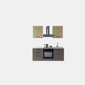 Cozinha com eletrodomésticos GILDA 2.0 180cm direita madeira e cinza escuro