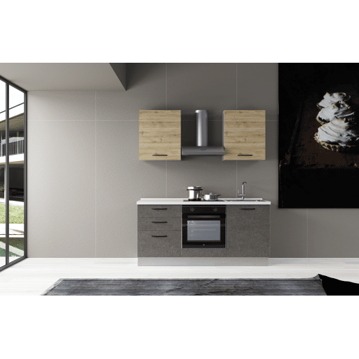 Cozinha com eletrodomésticos GILDA 2.0 180cm direita madeira e cinza escuro