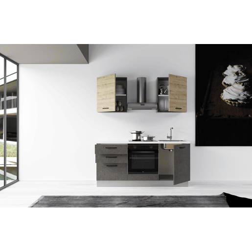 Cozinha com eletrodomésticos GILDA 2.0 180cm direita madeira e cinza escuro