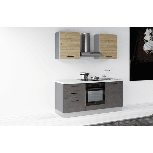 Cozinha com eletrodomésticos GILDA 2.0 180cm direita madeira e cinza escuro