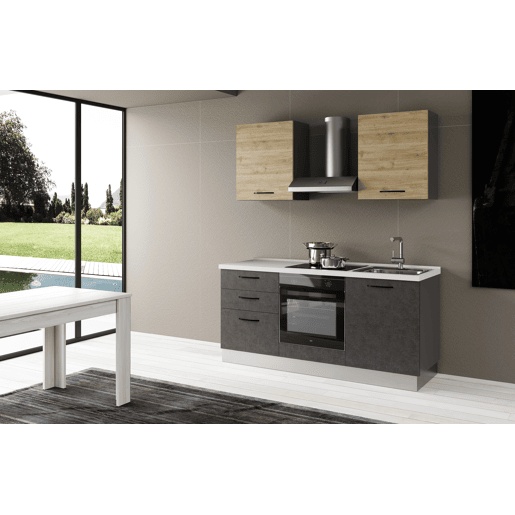 Cozinha com eletrodomésticos GILDA 2.0 180cm direita madeira e cinza escuro