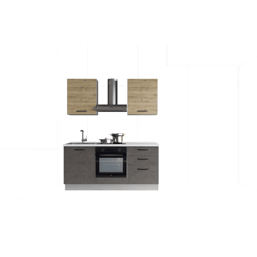 Cozinha com eletrodomésticos GILDA 2.0 180cm esquerda madeira e cinza escuro