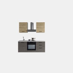 Cozinha com eletrodomésticos GILDA 2.0 180cm esquerda madeira e cinza escuro