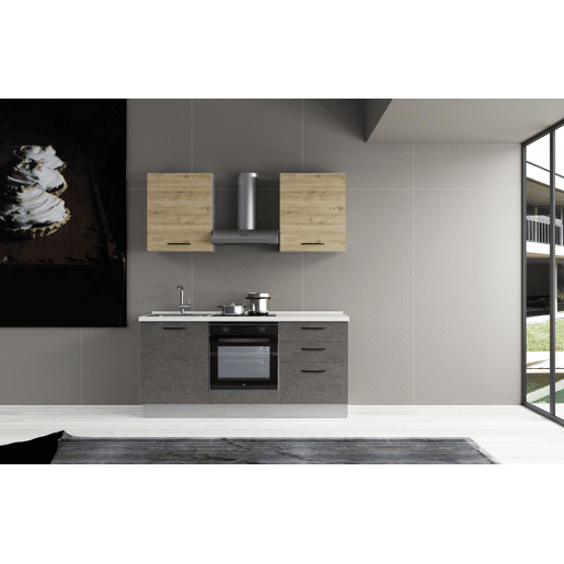 Cozinha com eletrodomésticos GILDA 2.0 180cm esquerda madeira e cinza escuro