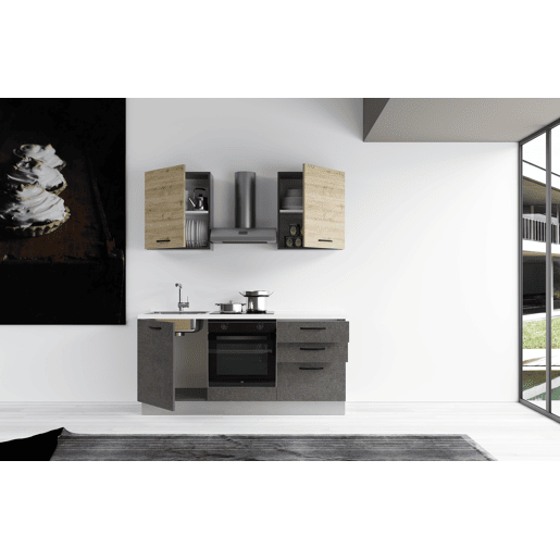 Cozinha com eletrodomésticos GILDA 2.0 180cm esquerda madeira e cinza escuro