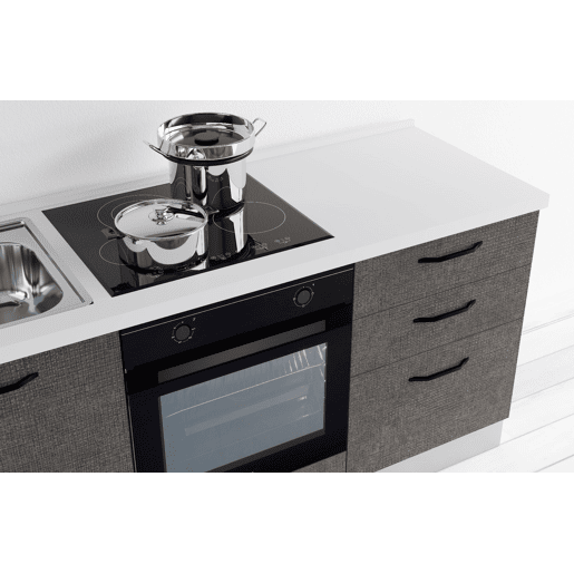Cozinha com eletrodomésticos GILDA 2.0 180cm esquerda madeira e cinza escuro