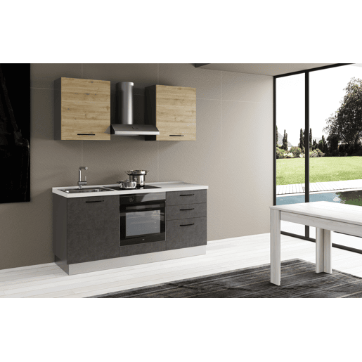 Cozinha com eletrodomésticos GILDA 2.0 180cm esquerda madeira e cinza escuro