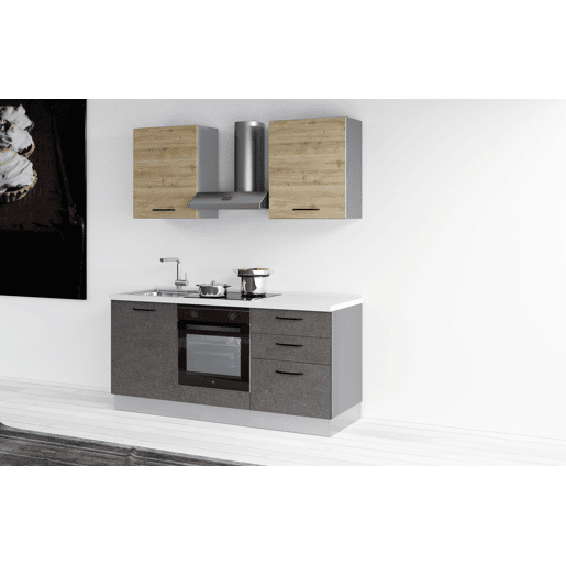 Cozinha com eletrodomésticos GILDA 2.0 180cm esquerda madeira e cinza escuro