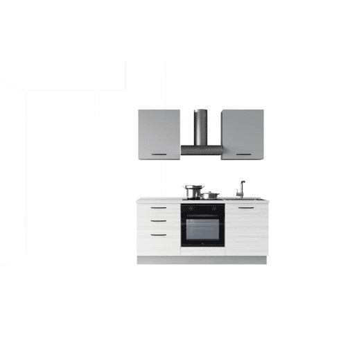 Cozinha com eletrodomésticos GILDA 2.0 180cm direita cinza claro e madeira cinza
