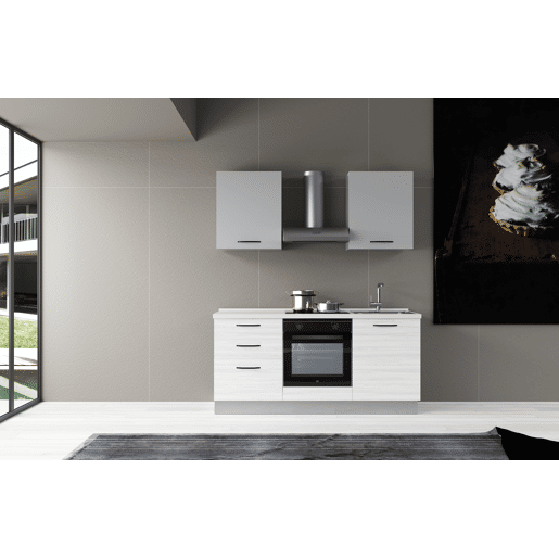 Cozinha com eletrodomésticos GILDA 2.0 180cm direita cinza claro e madeira cinza