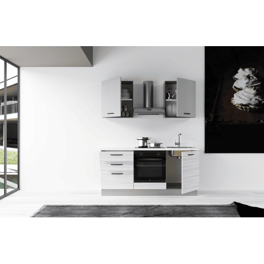 Cozinha com eletrodomésticos GILDA 2.0 180cm direita cinza claro e madeira cinza