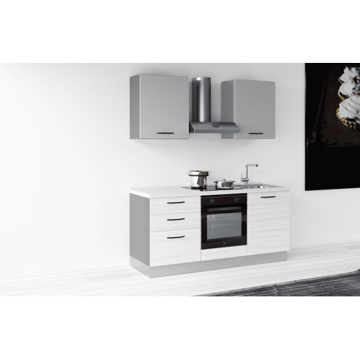 Cozinha com eletrodomésticos GILDA 2.0 180cm direita cinza claro e madeira cinza