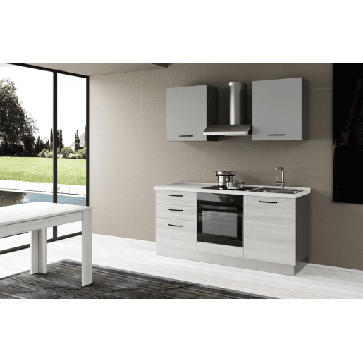 Cozinha com eletrodomésticos GILDA 2.0 180cm direita cinza claro e madeira cinza