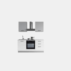 Cozinha com eletrodomésticos GILDA 2.0 180cm esquerda cinza claro e madeira cinza