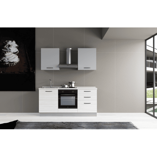 Cozinha com eletrodomésticos GILDA 2.0 180cm esquerda cinza claro e madeira cinza Cozinha com eletrodomésticos GILDA 2.0 180cm esquerda cinza claro e madeira cinza